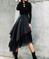 Asymmetric Layered Faux Leather Tulle Skirt